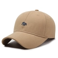 Khaki cotton baseball cap with dark grey animal embroidery and classic curved brim - Adjustable / Deep Beige