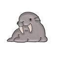 Cute cartoon seal enamel pin in dark grey finish with ivory tusks and metallic plating - Walrus Style (XZ8695)