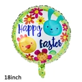18 inch round green Happy Easter foil balloon with cute bunny and chick illustrations - 18 inch Round Chick Blue Bunny Easter Balloon
