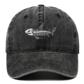 Gorra de béisbol de algodón lavado gris carbón con bordado de espina de pescado - Talla Única(Ajustable) / Negro