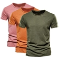 Men's 2-pack slub cotton t-shirts in rose pink, warm orange and olive green colors - S / Red + Ginger + Army Green