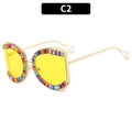 Luxury oversized sunglasses with gold metal frame, rainbow crystals, and pearl tips - Gold Frame Yellow Lens