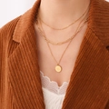 Three-layer gold stainless steel necklace with a Congratulation circular pendant - Gold
