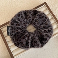 Plush leopard print scrunchie in dark grey and brown with Blind For Love tag - Dark Gray Leopard