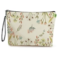 Floral print canvas makeup bag with black zipper and wristlet strap in beige color - Colorful Small Floral Print (Style 2)