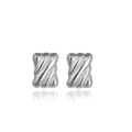 Silver geometric square earrings with wavy texture on a clean white background - Twisted Wave Square Steel / Medium 23mm*17mm
