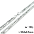 Silver stainless steel Cuban link necklace, 450mm length and 6.5mm width with lobster clasp - Steel Color Necklace (KN119010-Z) / 45cm