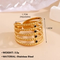 Adjustable gold stainless steel beaded ring featuring four black enamel round settings - Gold Five Layer Black Bead Style / Gold