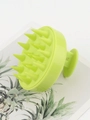 Lime green silicone scalp massager brush with 19 soft bristles and ergonomic round handle - Polished Smooth Style / Grass Green