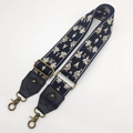 Bandoulière large en toile brodée bleu marine avec boucles en métal bronzé - Crochet Bronze Antique / N°1 Cuir noir