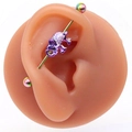 Barbell industriel avec charm éléphant coloré sur bijou d'oreille en acier - Éléphant