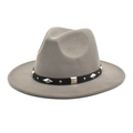 Close-up of grey felt fedora featuring a black band with silver diamond metal studs - M (56-58cm) / Light Gray