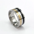 Three-tone stainless steel spinning ring with gold, silver, and black bands in 45-degree view - US 9 / Tri-color Smooth