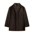 Deep brown faux fur coat with notched lapel and long sleeves for winter fashion - S / Coffee