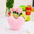 Obstgabeln Set in Herzform mit rosa Halter für kreative Tischdekorationen - Rosa Herz Basis + 5 Rosa Herz Gabeln