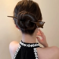 Minimalist dark sandalwood hair pin featuring a hand-carved cat head for elegant buns - 8# Hair Stick - Dark Brown Cat