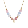 Collar con letra E de circonita burbuja y cuentas de cristal rodocrosita multicolor - Letra A / Cuentas Mezcladas Rosa Azul Blanco (Estilo-1)