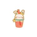 Cartoon rabbit milk tea enamel pin with pink liquid and golden star details - Rabbit Cup Style (C2244)
