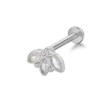 Zilveren lip piercing met drie marquise geslepen zirkonia's in een bladontwerp - Zilveren Marquise Bloemblad (24051003-4)