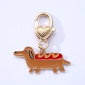 Funny dachshund hot dog enamel charm with golden heart lobster clasp for pet keychains - Hot Dog Dachshund