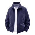 Men's navy blue windbreaker jacket with high collar and full zipper on white background - M / Dark Blue