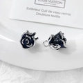 Detailed view of black rose petal metal pendants with enamel finish for jewelry making - Black Rose / #6 Single Price