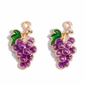 Detail showing purple enamel grape pendants with gold finish and top hanging loops - Grapes