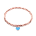 Rose gold 4mm bead bracelet featuring a light blue enamel heart charm pendant - Rose Gold Blue
