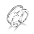925 Sterling Silver double cross ring with cubic zirconia in polished silver finish - Inner Diameter 14.5mm / Double Layer Cross Style (RG-0984)