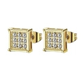 Detailed close-up of square gold stud earrings with cubic zirconia micro-pave setting - Style C-Square Cluster Inlay / Gold
