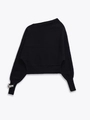 Maglia nera attillata con spalle scoperte e fibbia decorativa in argento sul polsino - S / Nero
