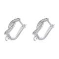 Macro shot of silver plated leverback earrings with micro-paved zircons and hanging loop - White Gold