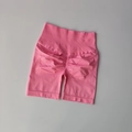 Pink high waisted seamless scrunch butt biker shorts with ribbed waistband for workout - Pink
