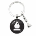 Silver chess keychain with bishop icon pendant and 3D chess piece charm - No.8-Bishop Icon