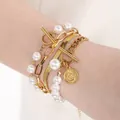 Set di bracciali a strati con catena a serpente dorata e perla di conchiglia - Catena di Perle Chiusura OT (KB188682-Z) / Oro