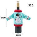 Funda navideña de punto para botella de vino azul con bordado de muñeco de nieve - Muñeco de Nieve