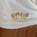 Detail of butterfly earring with pink teardrop zircon on elegant white silk background - Gold Mother of Pearl Butterfly (24#)