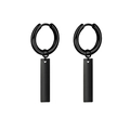 Minimalist black titanium steel hoop earrings with long bar drop pendants for unisex - Style 2 Black Single