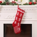 Red knitted Christmas stocking with white snowflake and tree patterns hanging on fireplace - Style A Red Christmas Tree Snowflake