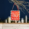 Red Christmas sign Baby it's COLD Outside with green plaid and snowflake decoration - No. 4 Red Square Tag