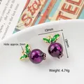 Handmade purple pomegranate alloy pendants with green leaf and gold hanging loops - 36# Purple Pomegranate