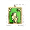 Détails du pendentif en émail vert avec lune, étoiles et main de Fatma en acier inoxydable - Main de Hamsa-Vert