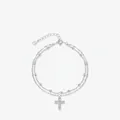 Pulsera de doble capa de plata de ley S925 con cuentas y un colgante de cruz - Plata 925 / Plata de ley 925
