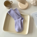 Minimalist light purple ribbed knit crew socks for women in soft wool blend fabric - One Size / Purple