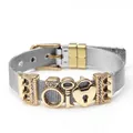Silver stainless steel mesh bracelet with gold heart and key charms for women - I-Silver Gold (Key Lock Heart)