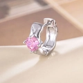 Silver huggie earring with a sparkling pink round zircon in a secure four-prong setting - Pink (Single Piece)