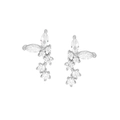 Macro detail of silver marquise and round zircon cluster stud earrings in a leaf pattern - Flower Cluster Stud Earrings / Silver