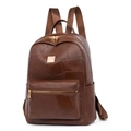 Minimalist large capacity dark brown leather backpack for women with gold hardware - Coffee