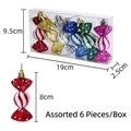 Set of 6 colorful glitter candy Christmas ornaments in red, gold, blue, and silver - Multicolor