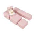 Pink leather jewelry box set with gold crown buckle and white velvet lining inserts - Pink